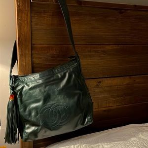 *SOLD! Authentic Chanel Lambskin CC Tassel Caviar Shoulder Bag - Dark Green